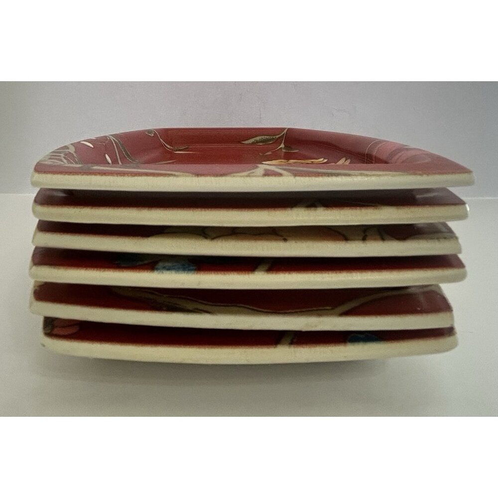 6 Plates Match Mates International Laminations Floral Red Luncheon Fancy Picnic - Picture 11 of 13